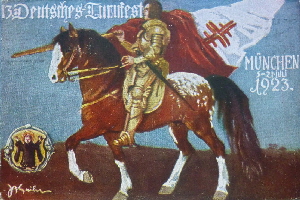 1923 - 13. Deutsches Turnfest Mnchen Postkarte Reiter gelaufenJPG (1)