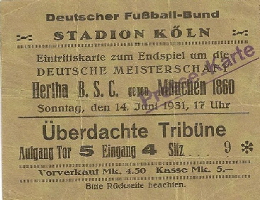 1931 Eintrittskarte 1931 fehlt mir leider