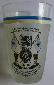 Glas 200 ml Tradition satiniert  weis-blauer Ring handbemahlt mittlere schwarze Schrift  1. Bundesliga 1994  (2)