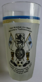 Glas 200 ml Tradition satiniert  weis-blauer Ring handbemahlt mittlere schwarze Schrift  1. Bundesliga 1994  (2)
